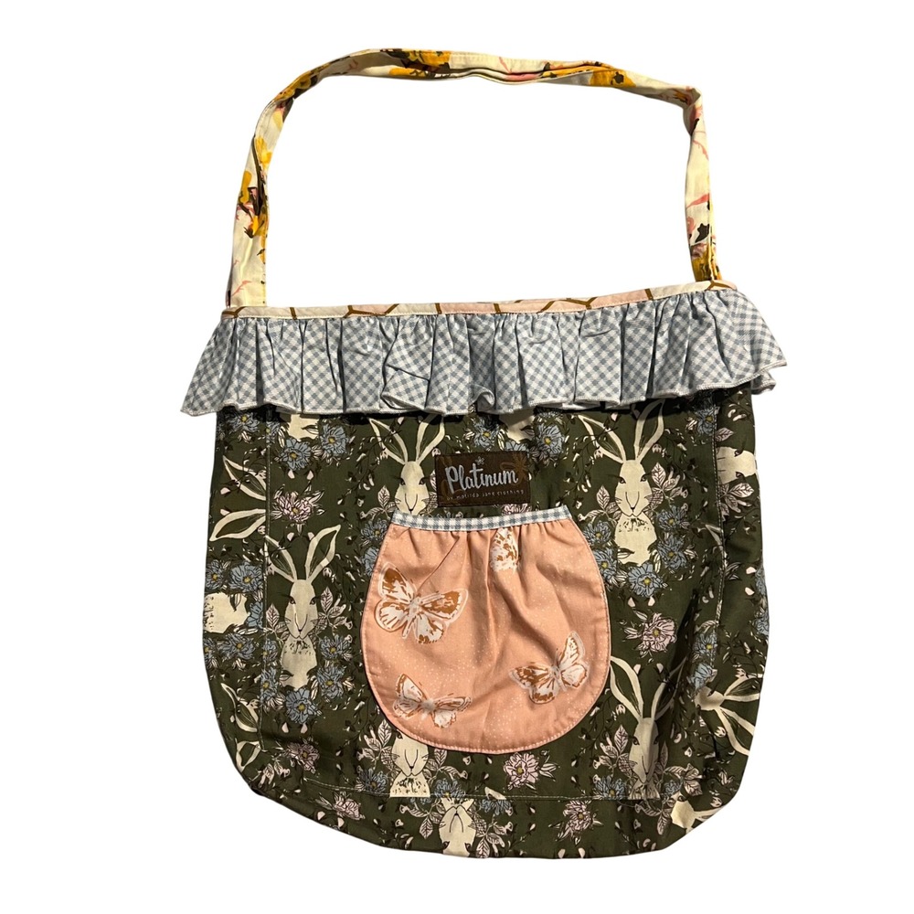 Platinum Matilda Jane Rabbit Floral Tote Bag Gingham Ruffle Butterfly Pocket